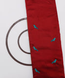 Red Colour Bird Pattern Embroidery Satin Taffeta Fabric