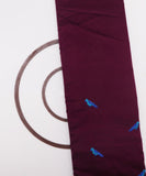 Wine Colour Bird Pattern Embroidery Satin Taffeta Fabric