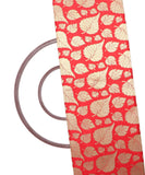 Red Colour Leaf Design Banarasi Brocade Silk  Fabric