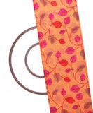 Orange Colour Leaf Print Kota Doria Fabric