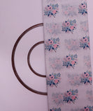 White and Blue Floral Print Chanderi Fabric