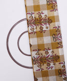 Khaki Colour Checks Floral Print Cotton Fabric
