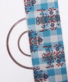 Blue Colour Checks Floral Print Cotton Fabric