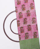 Pink and Green Colour Hand Block Floral Print Cotton Fabric