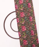 Brown Colour Floral Digital Print ChikanKari Organza Fabric