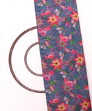 Grey Colour Floral Print Organza Silk Fabric