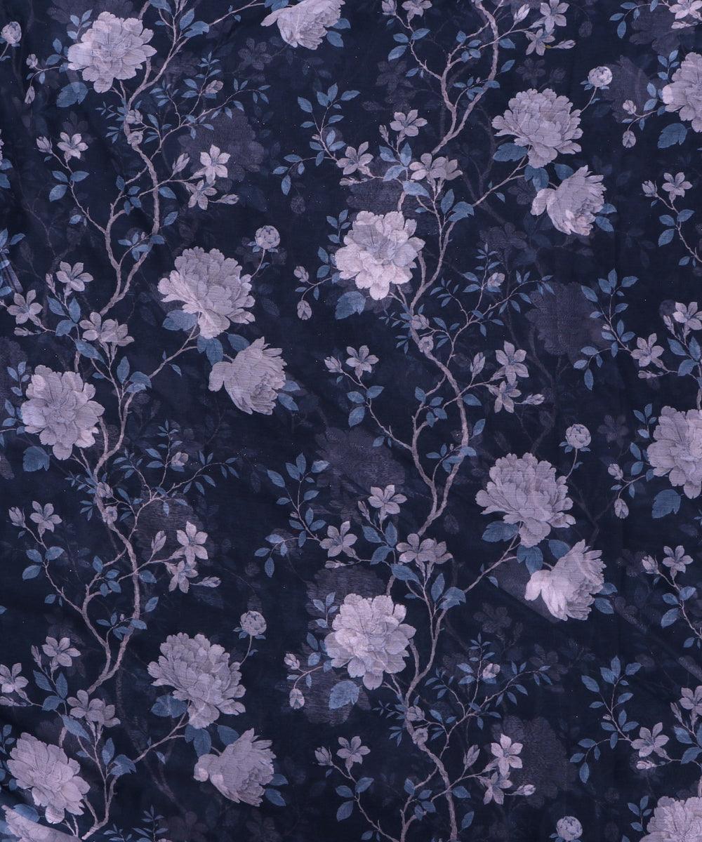 Navy Blue Ditsy Floral Printed Poly Moroccan Fabric by the Yard Style  P-1744-754 