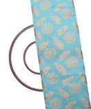 Blue Colour  Feather Pattern Brocade Silk Fabric