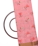 Rose Pink Colour Digital Floral Printed Zari Border Doria Soft Jute Fabric