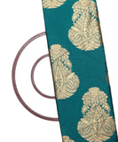 Turquoise Colour Traditional Pattern Brocade Taffeta Silk Fabric