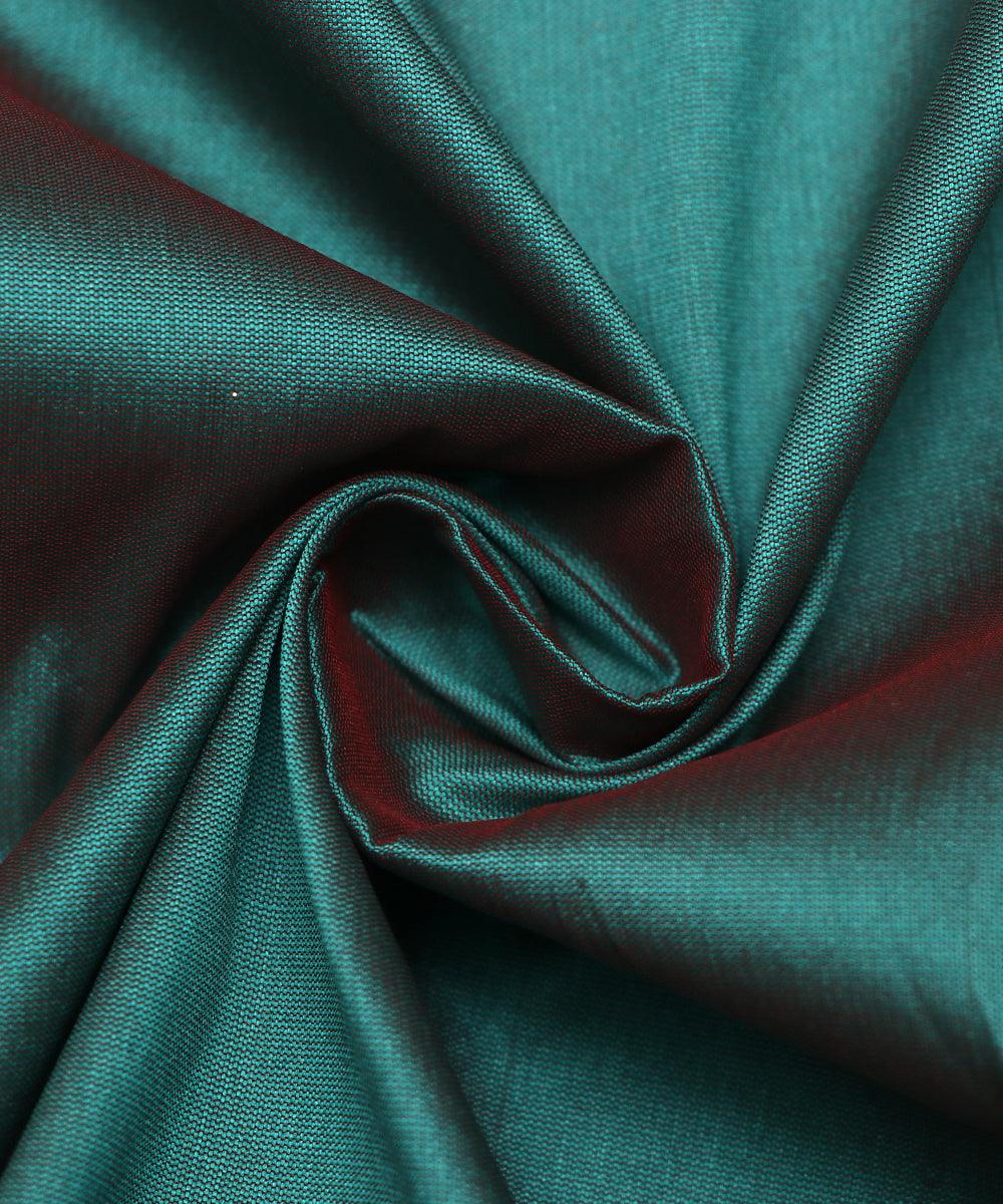Buy Dark Teal Plain Two Tone Satin Silk Fabric Online