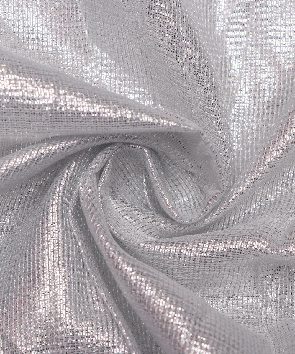 Silver White Colour Plain Shimmer Fabric