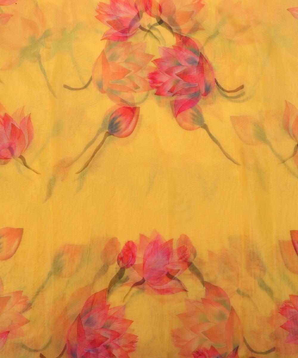 Buy Yellow Orange Tie-Dye Organza Digital Silk Fabric for Best