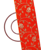 Orange Colour Floral Zari Embroidery Velvet Fabric