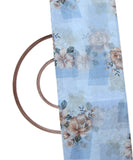 Light Blue Colour Floral Print Organza Fabric