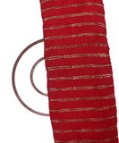 Cherry Red Colour Swarovski Hotfix Plain Pleated Chinon Fabric