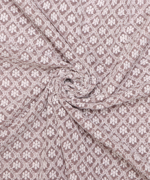 Limestone Colour ChikanKari Embroidery Georgette Fabric