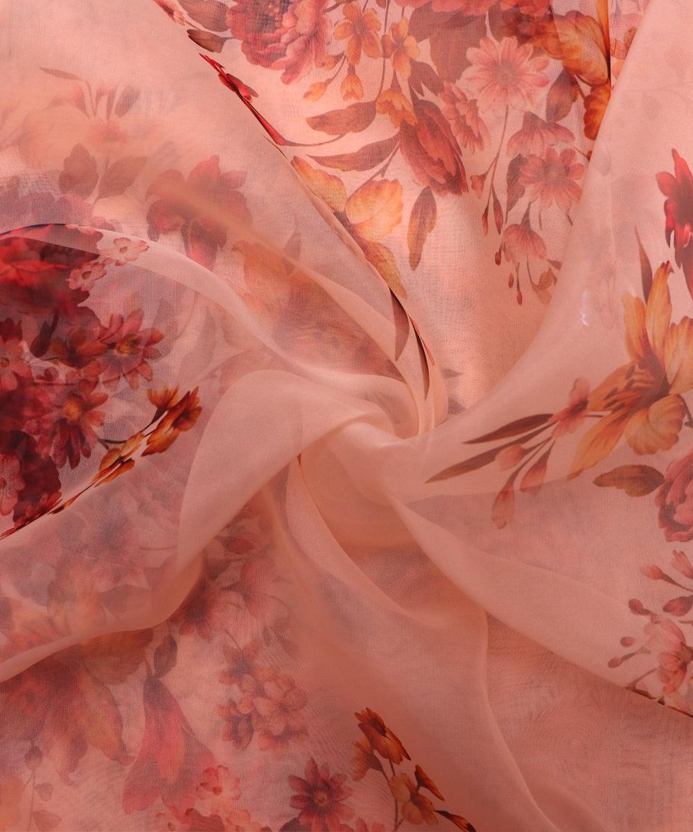 Buy White Pink and Green Floral Organza Silk Fabric for Best Price,  Reviews, Free Shipping