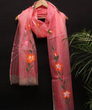 Pink Colour Floral Hand Paint Organza Fabric Dupatta
