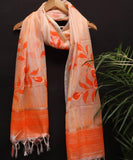 Orange Colour Floral Hand Paint Kota Doria Fabric Dupatta