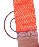 Orange Colour Digital Zig Zag Pure Banarasi Brocade Silk Fabric