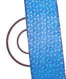 Bright Blue Colour Leaf Design Satin Brocade Silk Fabric