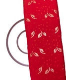 Red Colour Thread Sequin Embroidery Pure Chinon Silk Fabric
