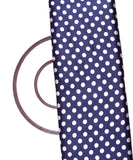 Navy Blue Colour Polka Dots Print Satin Fabric