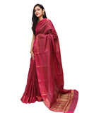 Magenta Colour Floral Pattern Banarasi Brocade  Saree