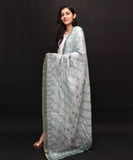 Grey Colour Leaf Pattern Doria Linen Dupatta