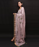 Light Grey Colour Floral Pattern Doria Linen Fabric Dupatta