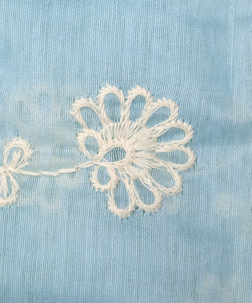 Light Blue Color Thread Embroidery Modal Chanderi Fabric