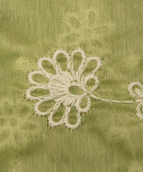 Light Green Thread Embroidery Modal Chanderi Fabric