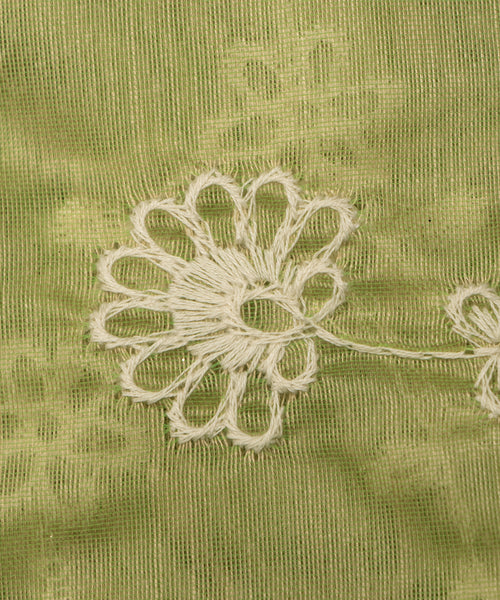 Thread Modal Designs Light Green Thread Embroidery Modal Chanderi Fabric