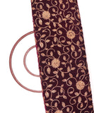 Wine Colour Floral Zari Embroidery Velvet Fabric