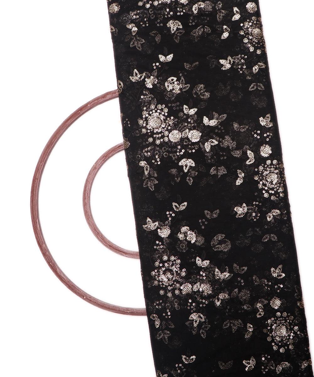 Black Colour Floral Net Sequin Embroidery Fabric