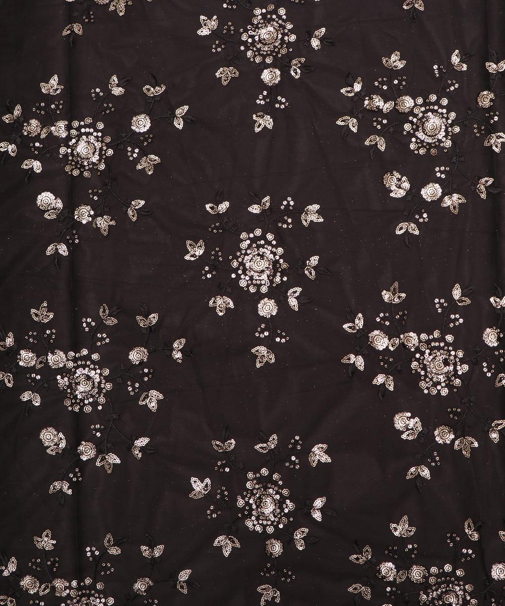 Black Colour Floral Net Sequin Embroidery Fabric