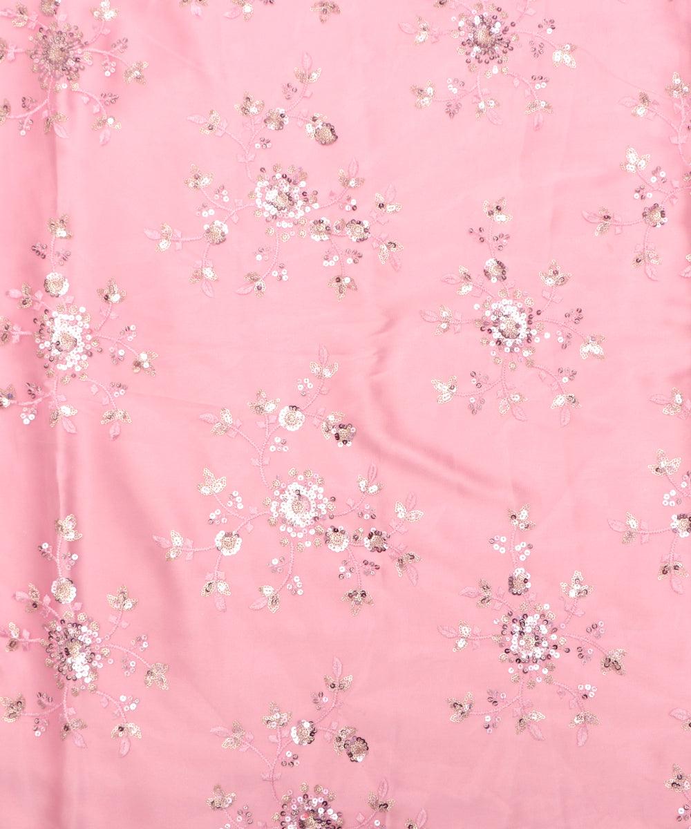 Light Pink Colour Floral Net Sequin Embroidery Fabric