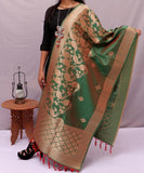 Green Colour Paisley Pattern Banarasi Silk Dupatta