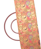 Peach Colour Floral Print Banarasi Brocade Silk Fabric