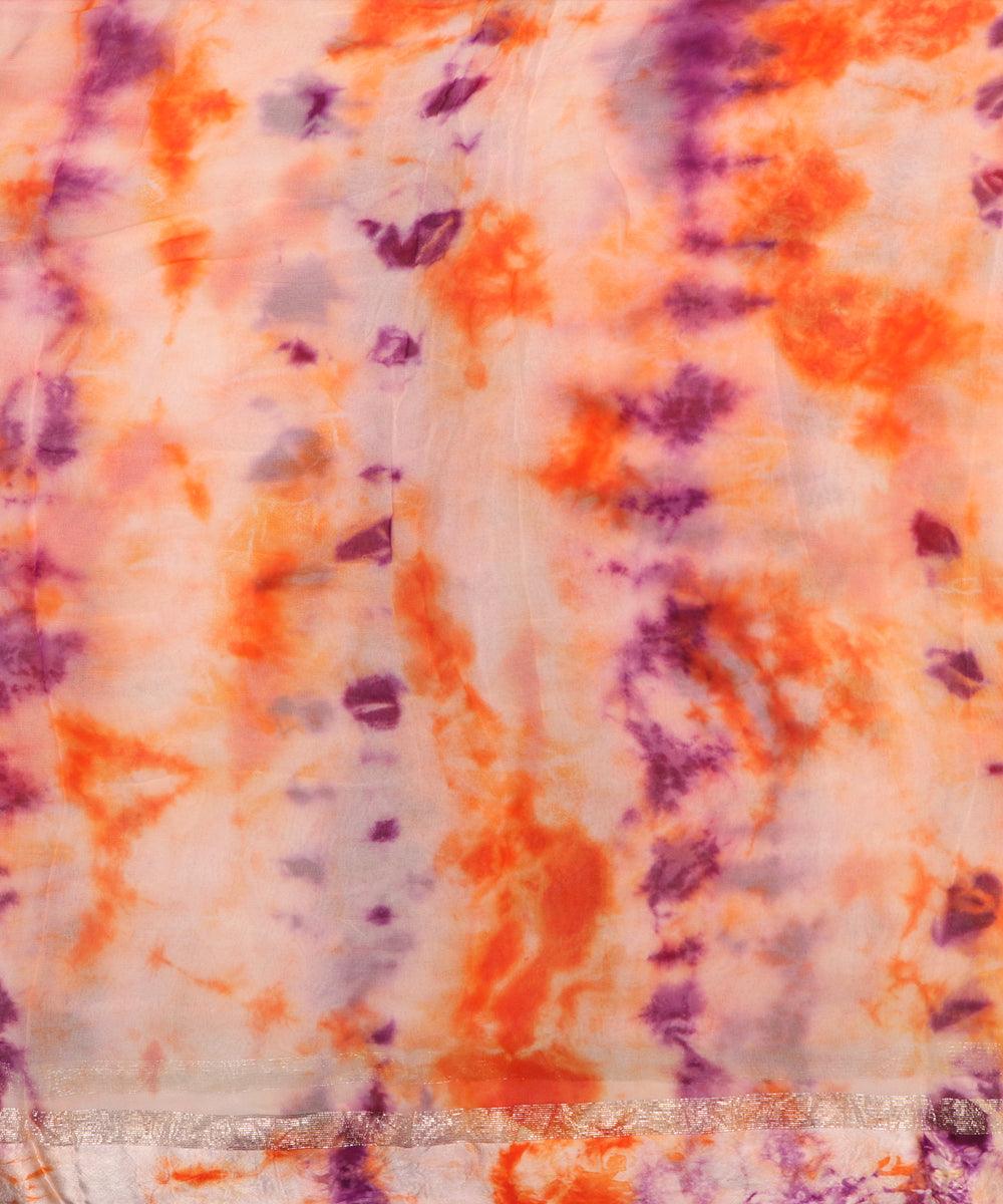 Orange Color Tie Dye Print Zari Border Pure Georgette Fabric
