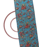 Blue Colour Floral Print Organza Silk Fabric