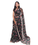 Dark Green Colour Floral Print Soft Pure Organza Silk Saree