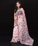 White Colour Arrow Print Soft Pure Organza Silk Saree