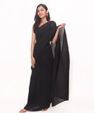 Black Colour Pleated Georgette  Saree