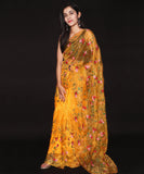 Yellow  Colour Floral  Embroidery Tissue Organza Silk Saree