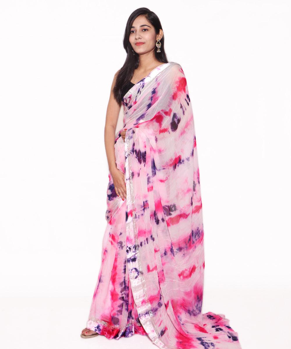 Pink - Tie and Dye - Sarees: Buy Latest Indian Sarees Collection Online |  Utsav Fashion