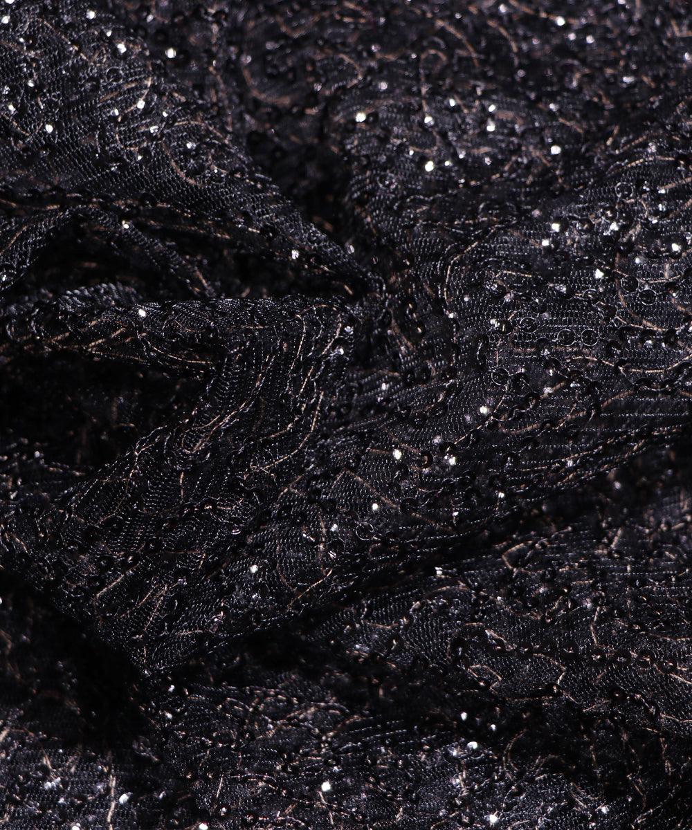 Black Colour Small Heavy Sequin Net Fabric